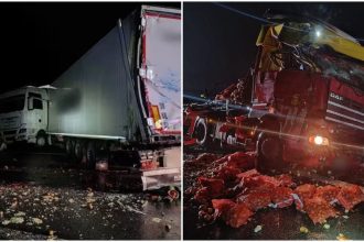 Coliziune intre doua TIR uri pe Autostrada A10 Un sofer a fost prins incarcerat