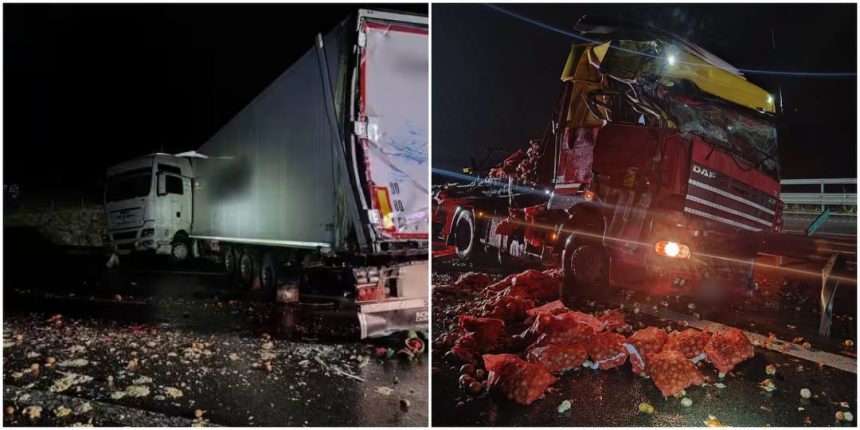 Coliziune intre doua TIR uri pe Autostrada A10 Un sofer a fost prins incarcerat