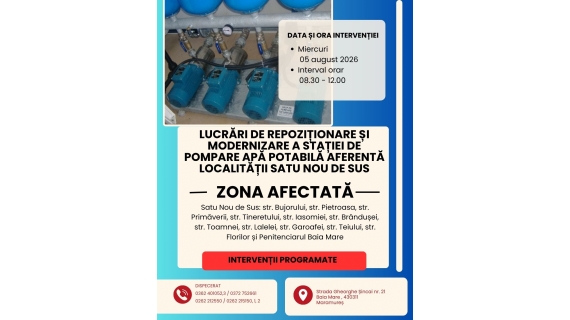 Lucrari planificate la Statia de pompare a apelor potabile din Satu Nou de Sus